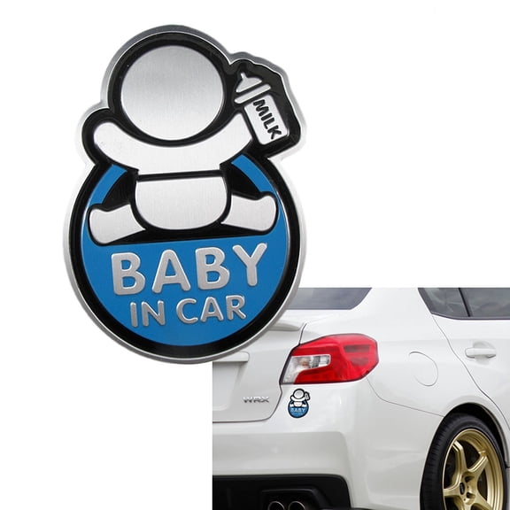 Xotic Tech 1x Blue Baby In Car w/ Milk Bottle 3D Printed Aluminum Sticker Badge For Mom Dad Car window door rear trunk or latop etc.