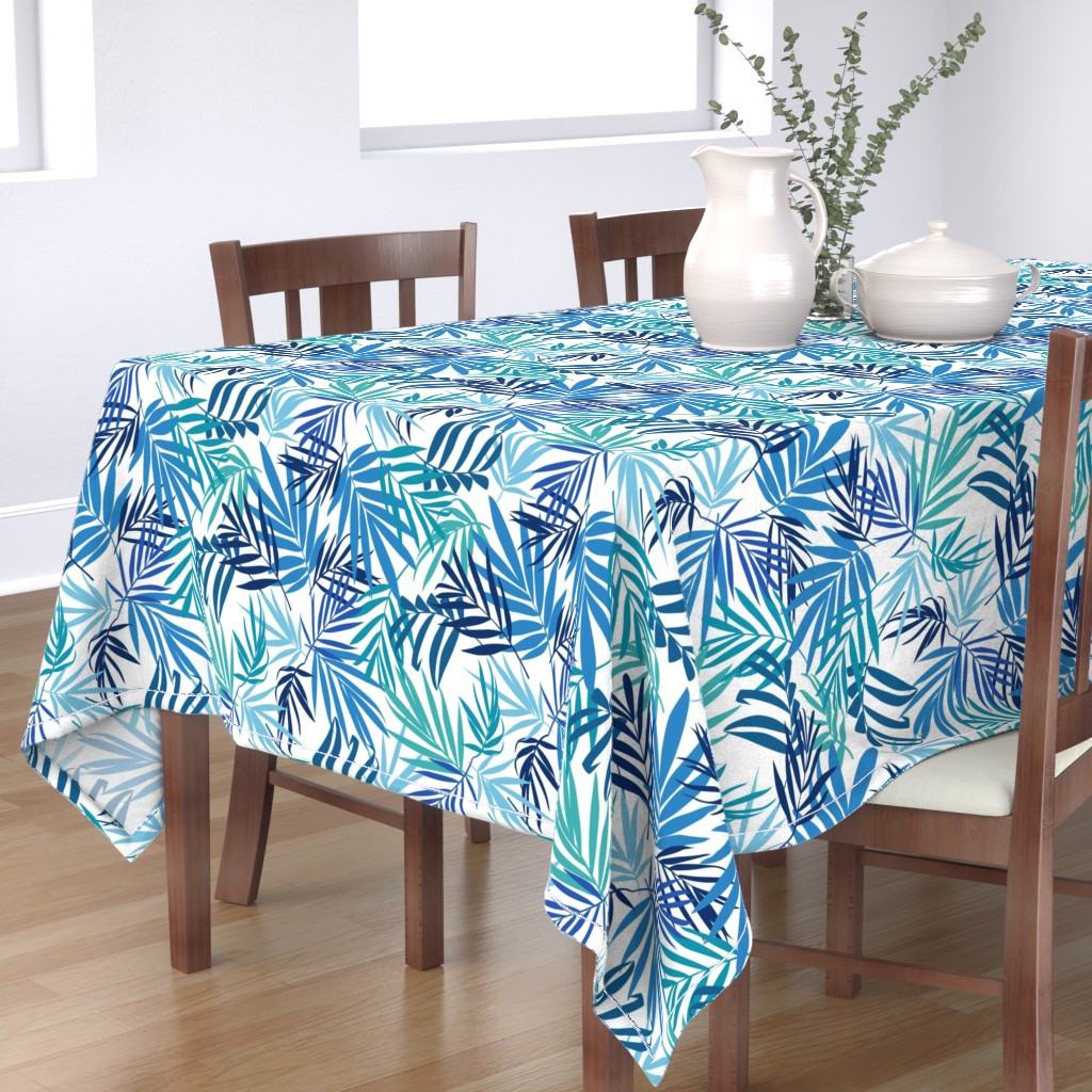 Tablecloth Palm Leaf Tropical Modern Tree Blue Jungle Cotton Sateen