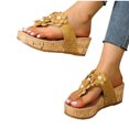 thumbnail image 4 of Summer Sandals Women Wedge Flatform Open Toe Slip-on Solid Color High Heel Thong Flip-Flops Slides Summer Women's Trendy Casual Daily Beach Shoes Yellow 37, 4 of 9