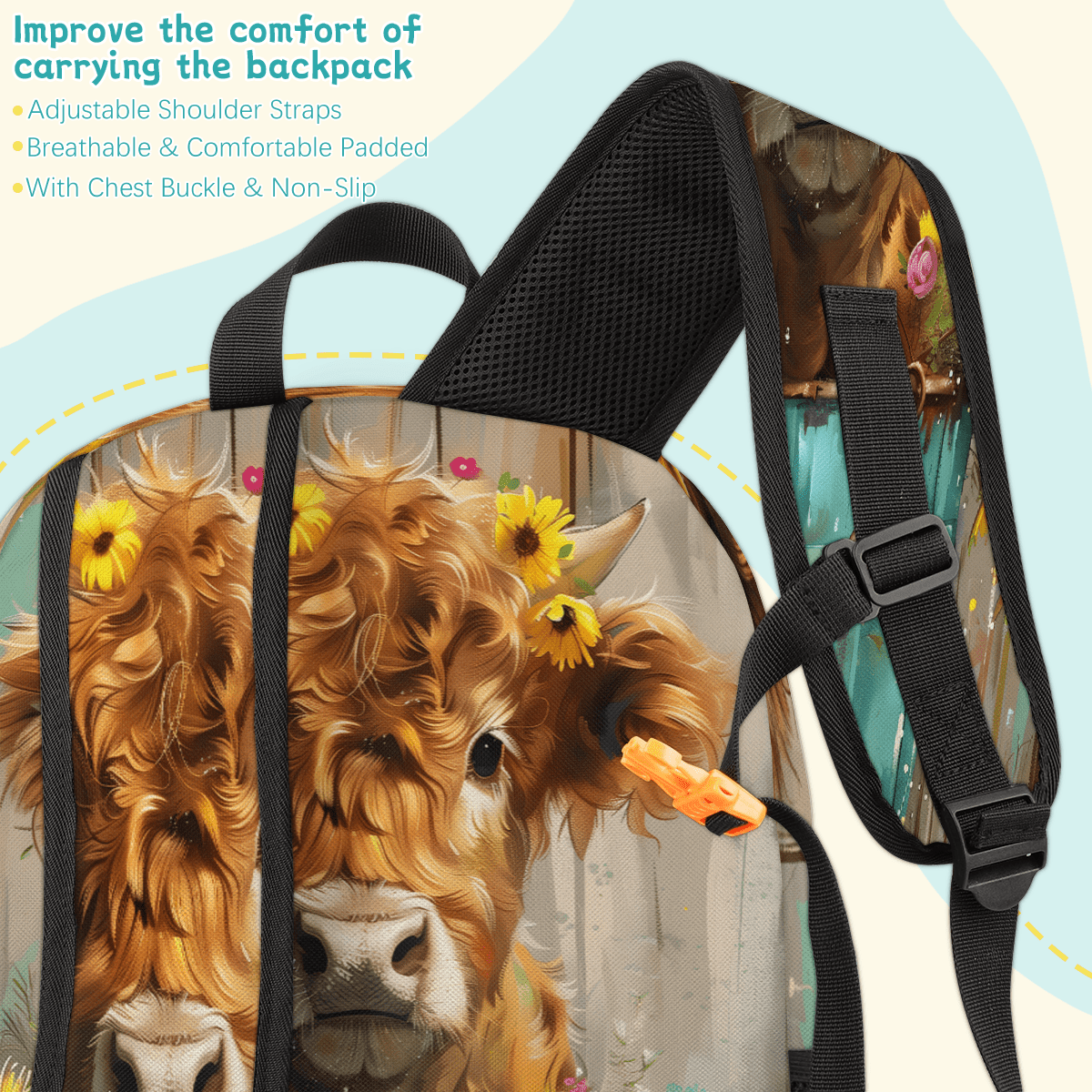 Herdesigns Highland Cow Wood Print Laptop Backpack for Women Men, 18.3 Inch Large Computer Backpacks Fashion Teacher Nurse Bag Casual Daypack for Work Travel