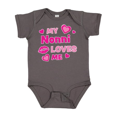 

Inktastic Valentine s Day My Nonni Loves Me Hearts and Lips Boys or Girls Baby Bodysuit