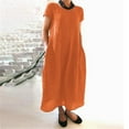 thumbnail image 2 of Ahuyic Printed Solid Color Plus Size Dress For Women, Summer Womens' Short Sleeve Long Maxi Dresses,Ladies' Casual Round Neck Dress Washed Cotton Loose Dress With Pockets, 2 of 5