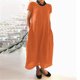 thumbnail image 1 of ICHUANYI Clearance Fashion Women Summer Solid Causal Rounk Neck Short Sleeve Vacation Pockets Dress(Orange, XXL) ICHUANYI WER2023080906110, 1 of 5