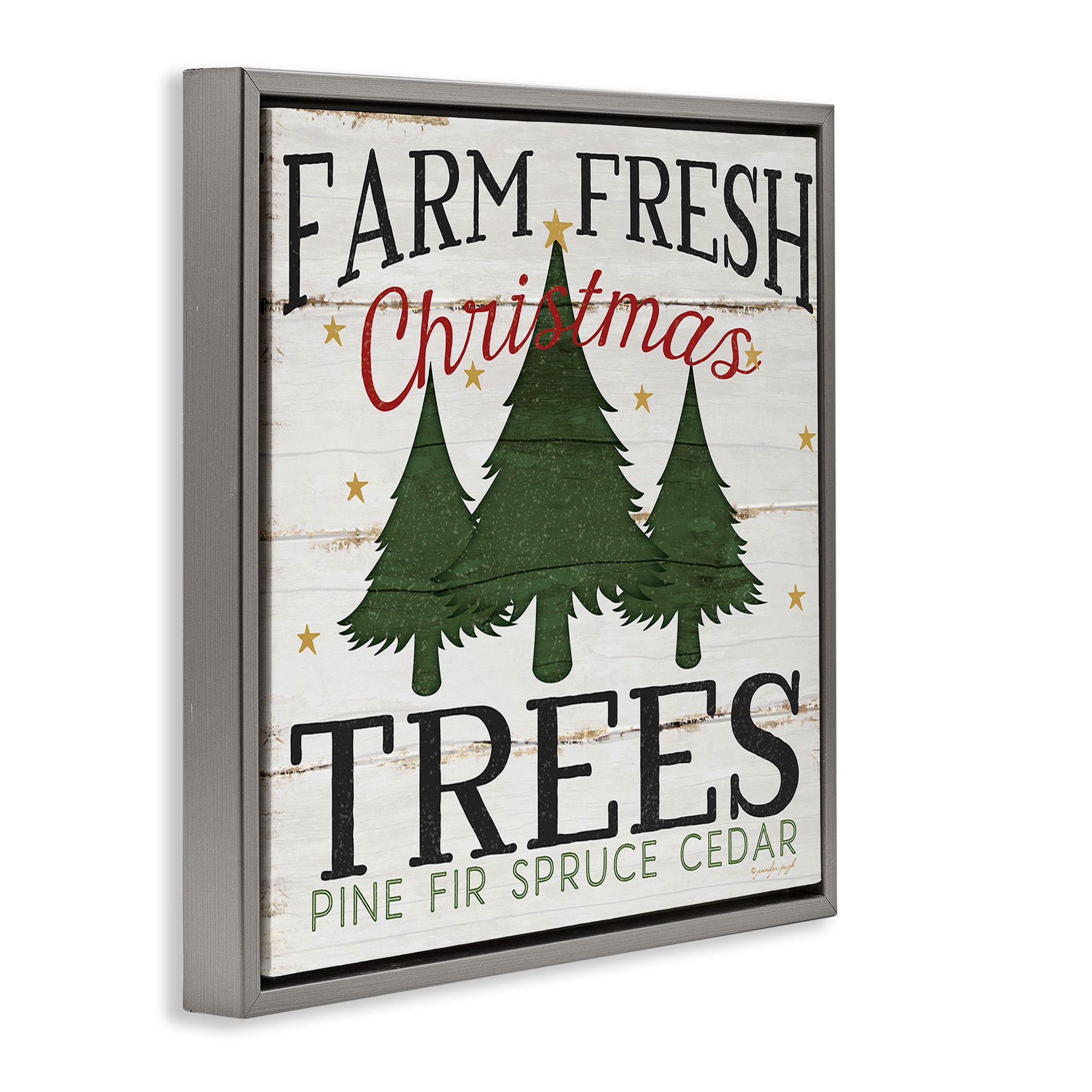 Stupell Industries Farm Fresh Christmas Trees Holiday Painting Gray Floater Framed Canvas Art Print Wall Art, 18 x 18