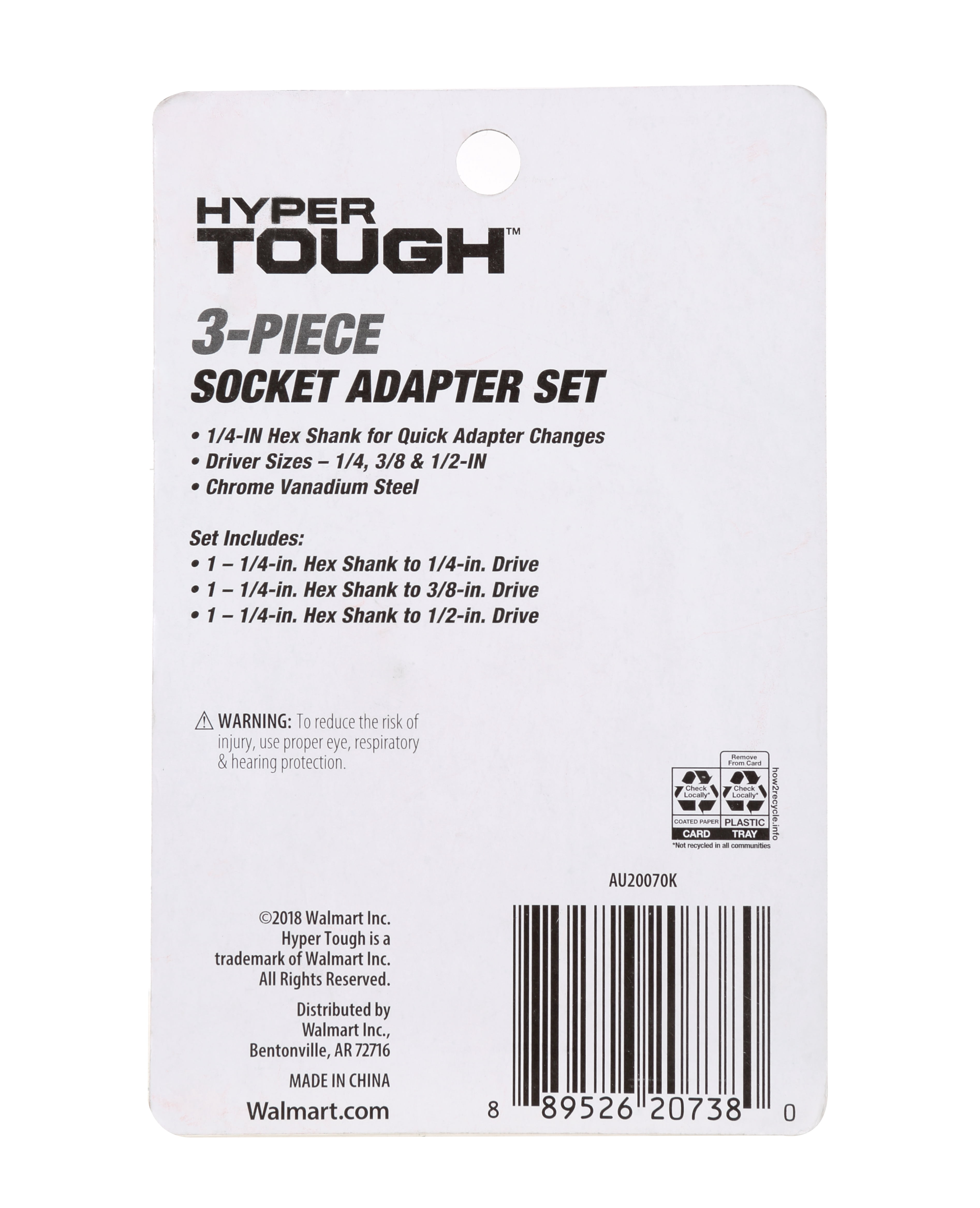Hyper Tough 3-Piece Quick Connect 1/4-inch, 3/8-inch and 1/2-inch Drive Socket Adapter Set, AU20070K