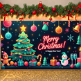 thumbnail image 5 of Neon Light Christmas Banner Christmas Tree Merry Christmas Display Colorful Ornaments Snowflake Pattern Xmas Backdrop for Christmas Party New Year Celebration Holiday Gathering, 5 of 9