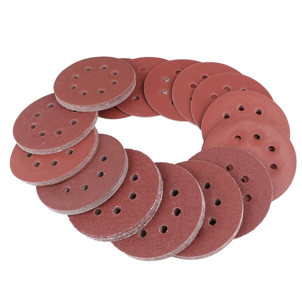 100 discos de lija de 5 pulgadas, variedad de 8 agujeros, herramienta abrasiva de flocado, 10 tipos de grano, 125 mm