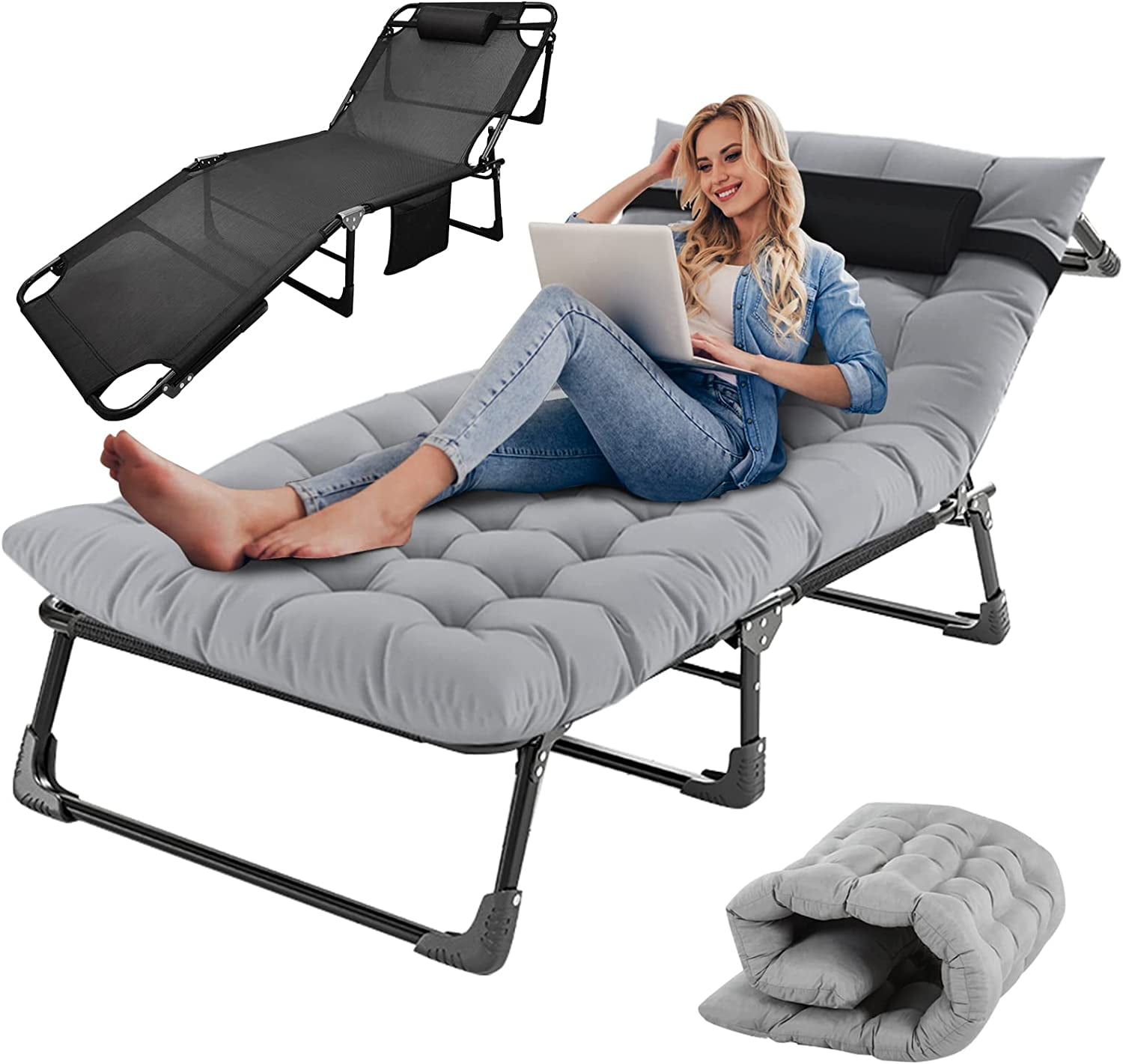 Slsy Folding Camping Cot for Adults, Adjustable 4Position Reclining