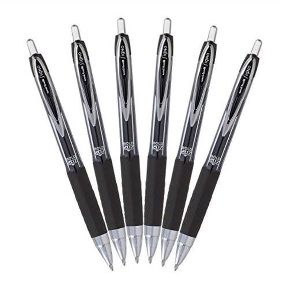 Uni-Ball Signo 207 Retractable Gel Ink Rollerball Pens, Bold Point 1.0mm, Pack of 6 (Black)