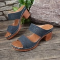 thumbnail image 6 of Dakaela Heeled Sandals for Women Low Block Chunky Heels Open Toe Backless Dress Casual Pumps Slip on Mules Shoes for Party Wedding Size 6-10 Blue, 6 of 9