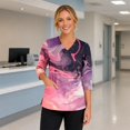 thumbnail image 2 of Scrub Tops Women Print Premium Vintage Nurse Uniforms Fashion 3/4 Sleeve V Neck Gradient Side Slits Scrub Tops Breathable Medical Workwear with Pockets Pink 2XL, 2 of 6