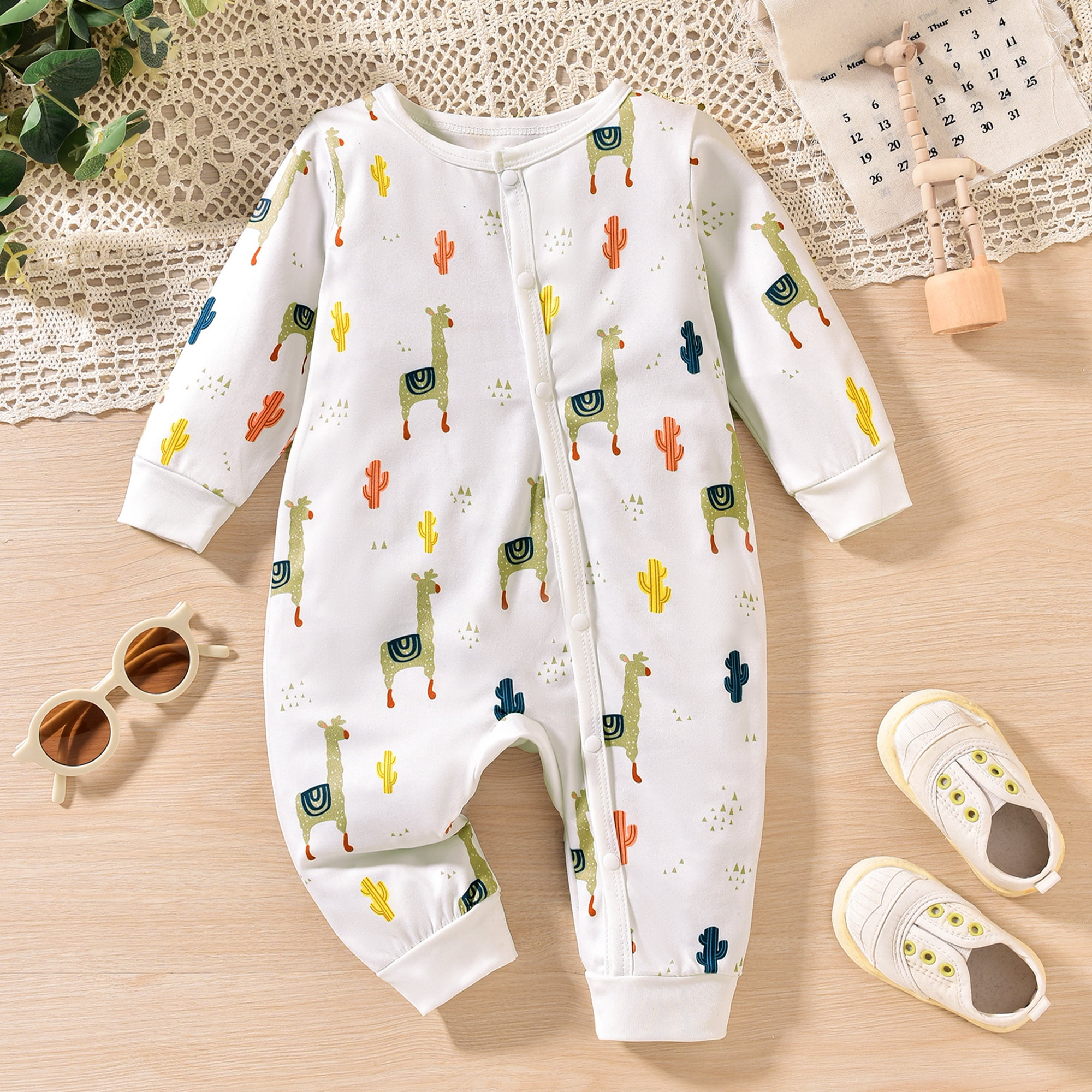 GEYEHUG Baby Boy/Girl Clothes Rompers Long Sleeve Printed One Piece Pajamas Cute Animal Pattern Unisex