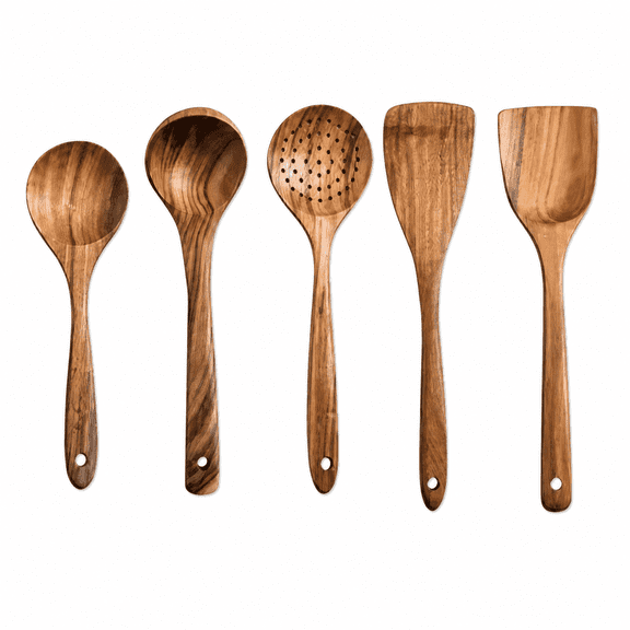 5-Piece Acacia Wood Cooking Utensils Set – Natural Non-Stick Kitchen Tools