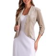 thumbnail image 4 of Chaquetas de terciopelo INSPIRE CHIC para el Día de San Valentín para mujeres, cárdigan de terciopelo abierto de 3/4 de manga, color camel, 4 of 6