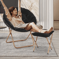 thumbnail image 4 of MoNiBloom Saucer Chair with Ottoman Set of 2, Oversized Faux Fur Folding Chair and Footrest, Comfy Lounge Chair for Bedroom Living Room Dorm, Black, 4 of 10