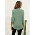 thumbnail image 3 of Miselon Womens 3/4 Sleeve Tunic Tops Eyelet V Neck Blouses Loose Fit Business Casual Work Shirts Green X-Large, 3 of 5