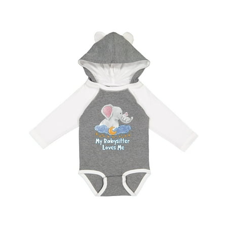 

Inktastic My Babysitter Loves Me Cute Elephants Clouds Moon and Stars Gift Baby Boy or Baby Girl Long Sleeve Bodysuit