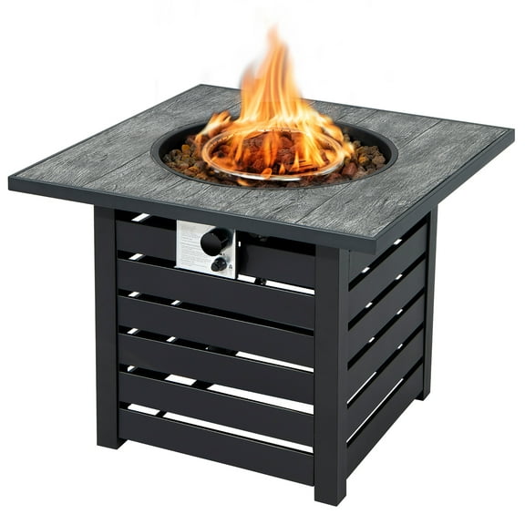 Costway 32'' Square Propane Fire Pit Table for Patio w/Lava Rocks Rain Cover 50,000 BTU