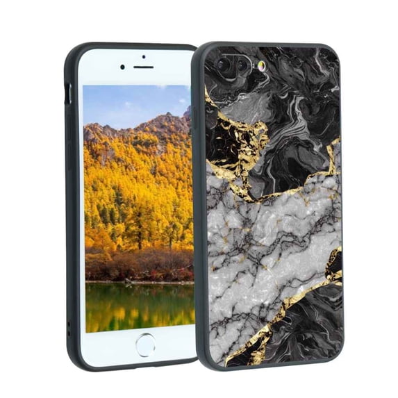Black-And-White-Golden-Marble Phone Case, Degined for iPhone 8 Plus Case Men Women, Flexible Silicone Shockproof Case for iPhone 8 Plus