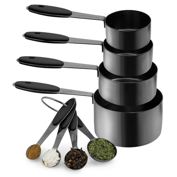 Country Kitchen 8 Piece Measuring Cups and Measuring Spoon Set - Stainless Steel with Soft Touch Handles