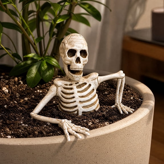Halloween Buried Skeleton Resin Figurine, Mini Half Body Skeleton Yard Stake Decor, Spooky Lawn Indoor Outdoor Halloween Decorations