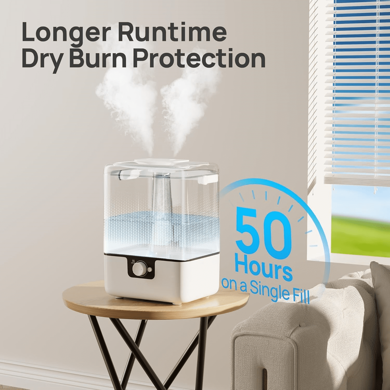 6L Humidifiers for Bedroom Large Room Home, Cool Mist Top Fill Humidifiers for Baby Nursery and Plants, 26dB Quiet, Nightlight, Up to 50 Hours, Oil Diffuser 1 Pack + 2 Mist Outlets