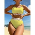 thumbnail image 1 of SEARIPE Women's Contrast Trim High Waist Ribbed Cami Bikini Sets Chevron Tape Two Piece Bikini Swimsuit Sets Yellow S, 1 of 4