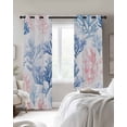 thumbnail image 4 of Blue Pink Coral Kitchen Curtains Beach Ocean Summer Coastal Cafe Short Curtains for Bathroom Blackout Window Curtain Grommet Small Window Treatment Tier Drapes for Bedroom Living Room 52"x45"x2, 4 of 9
