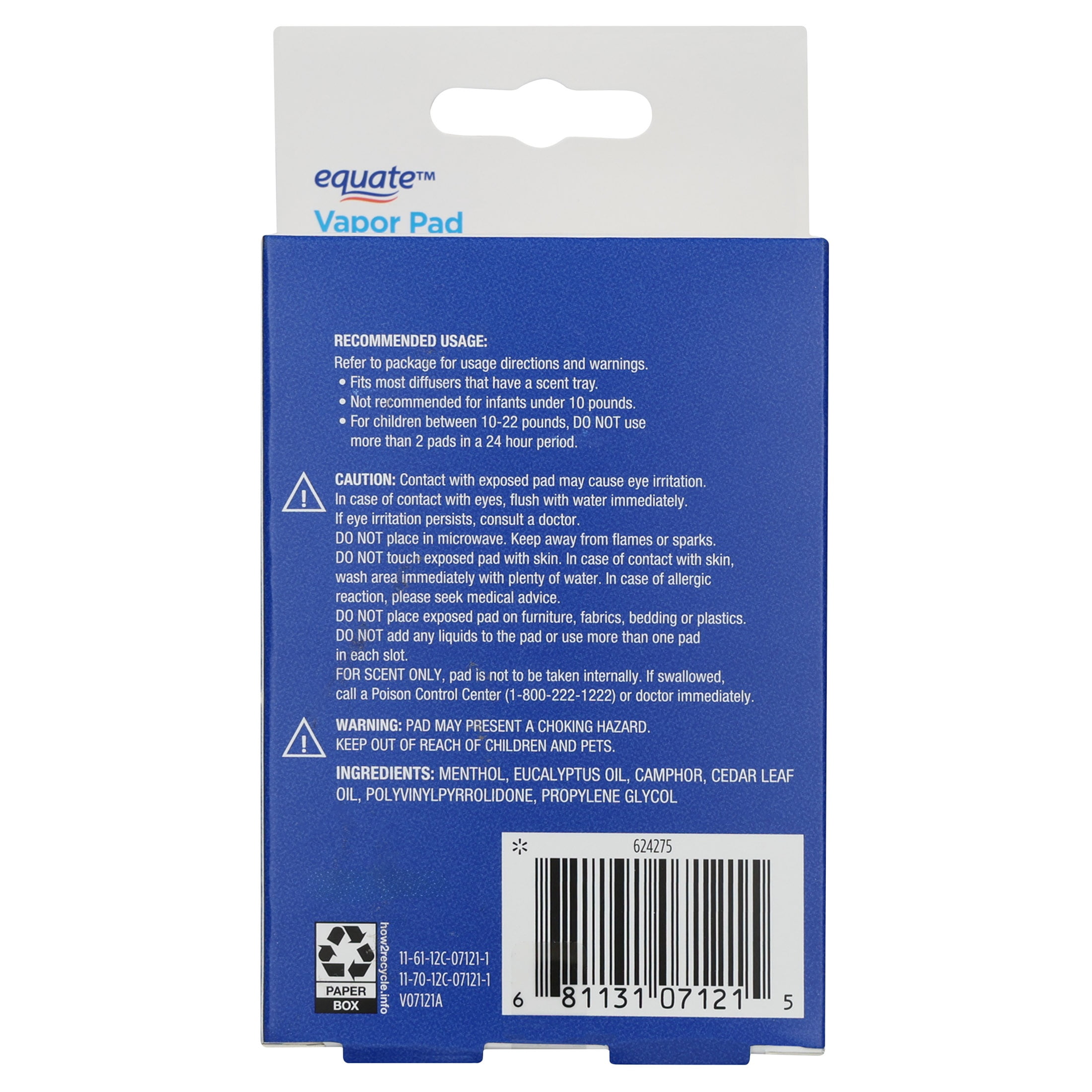 Equate Soft Menthol Vapor Pads, 12 Count