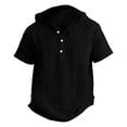 thumbnail image 4 of Boys Hoodie Linen Shirts Button Up Henley Short Sleeve Casual Shirts Youth Teens Summer Lightweight Beach Vacation T Shirts, 4 of 4