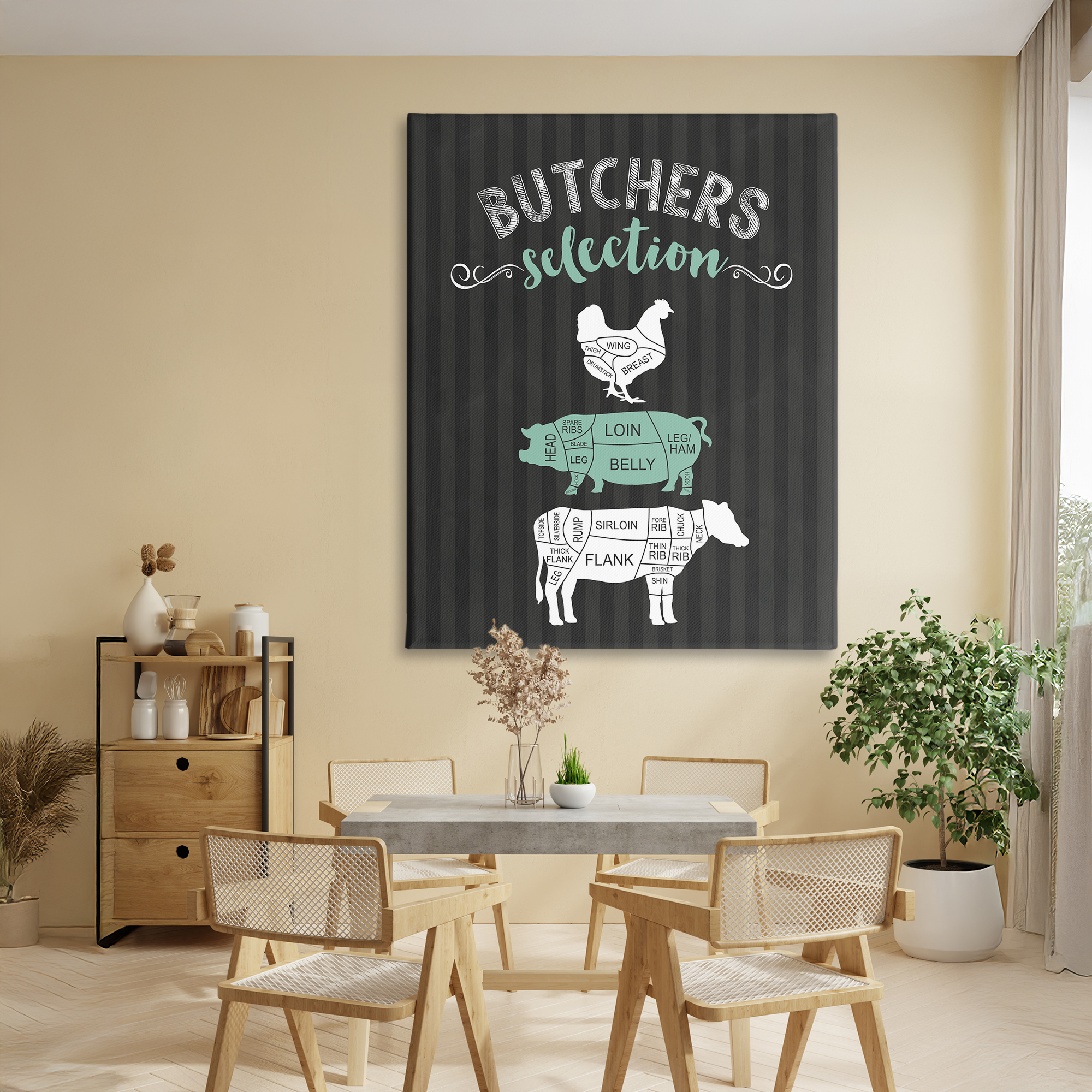 Butchers Selection Black & Green Canvas Wall Art, design by Lettered and Lined