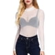 thumbnail image 1 of Blusa de manga larga con cuello alto y malla transparente para mujer: color liso, tejido de poliéster, estilo informal, ropa de invierno, detalle de botones., 1 of 6