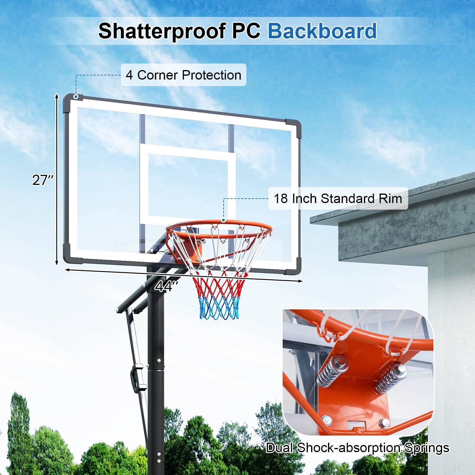 Gymax 10 FT Portable Basketball Hoop w/ Shock Absorbent Rim Fillable Base for Adults