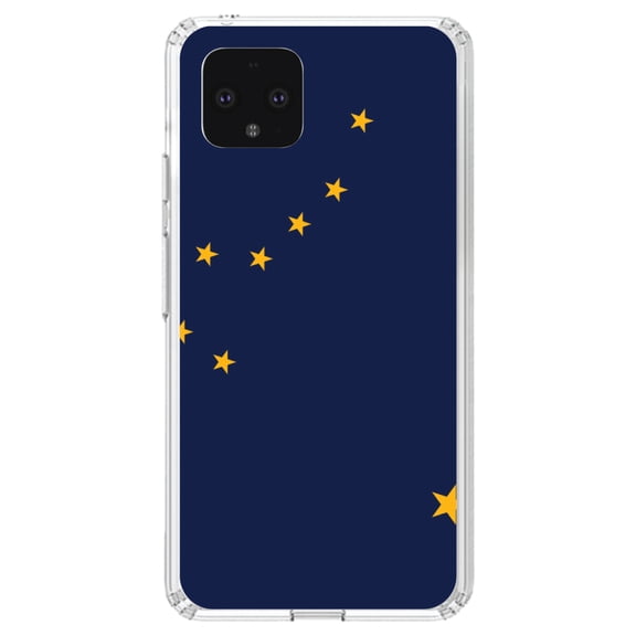 DistinctInk Clear Shockproof Hybrid Case for Google Pixel 4 (5.7" Screen) - TPU Bumper, Acrylic Back, Tempered Glass Screen Protector - Alaska State Flag - US State Flag