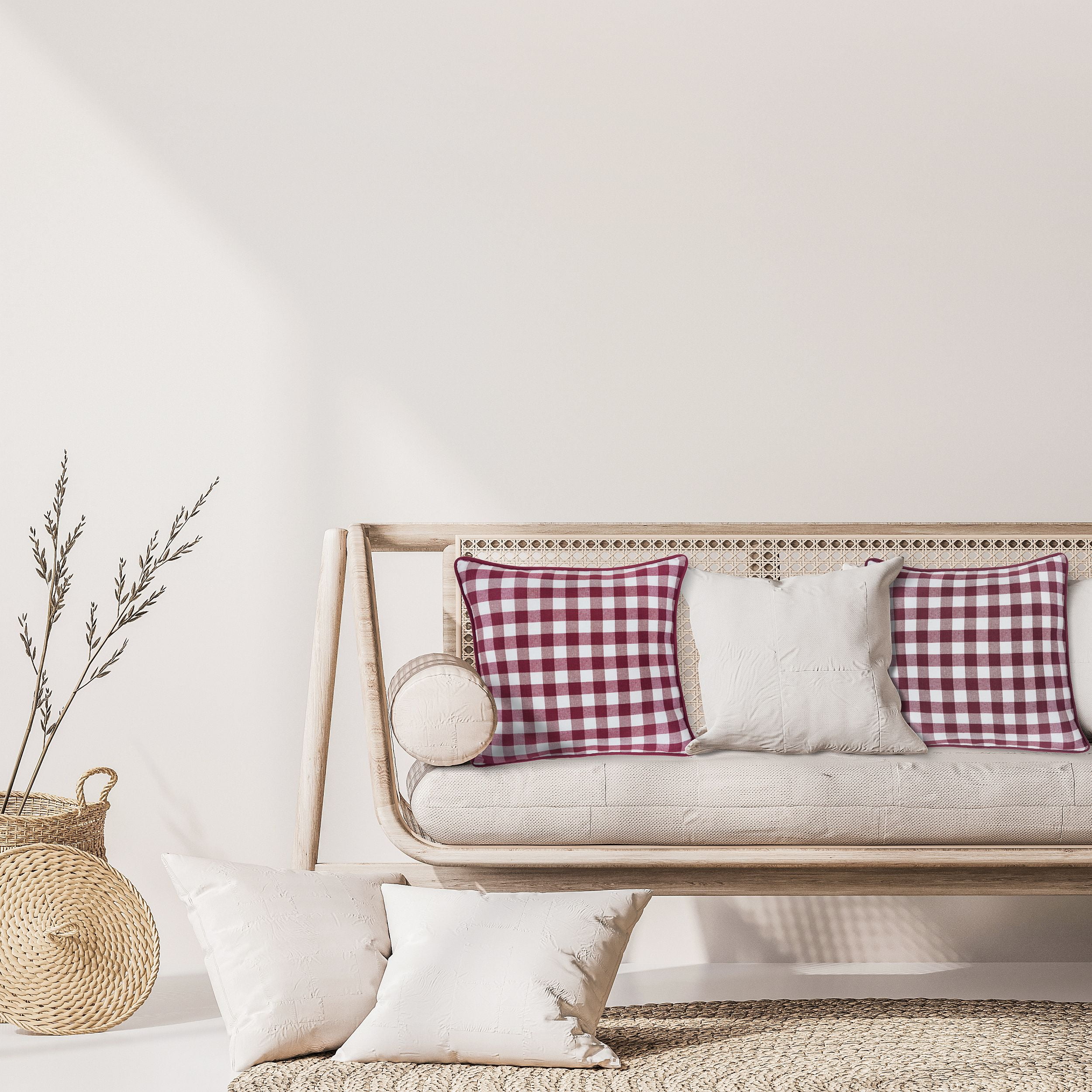 Buffalo Check Plaid Throw Pillow Covers - Burgundy - 18-in x 18-in - Set of Two