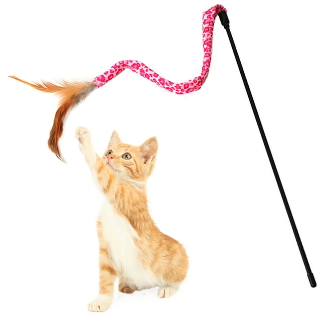 Cat Teaser Wand Training Fake Feather Decor Cat Teaser Toy Pet Interactive Toy