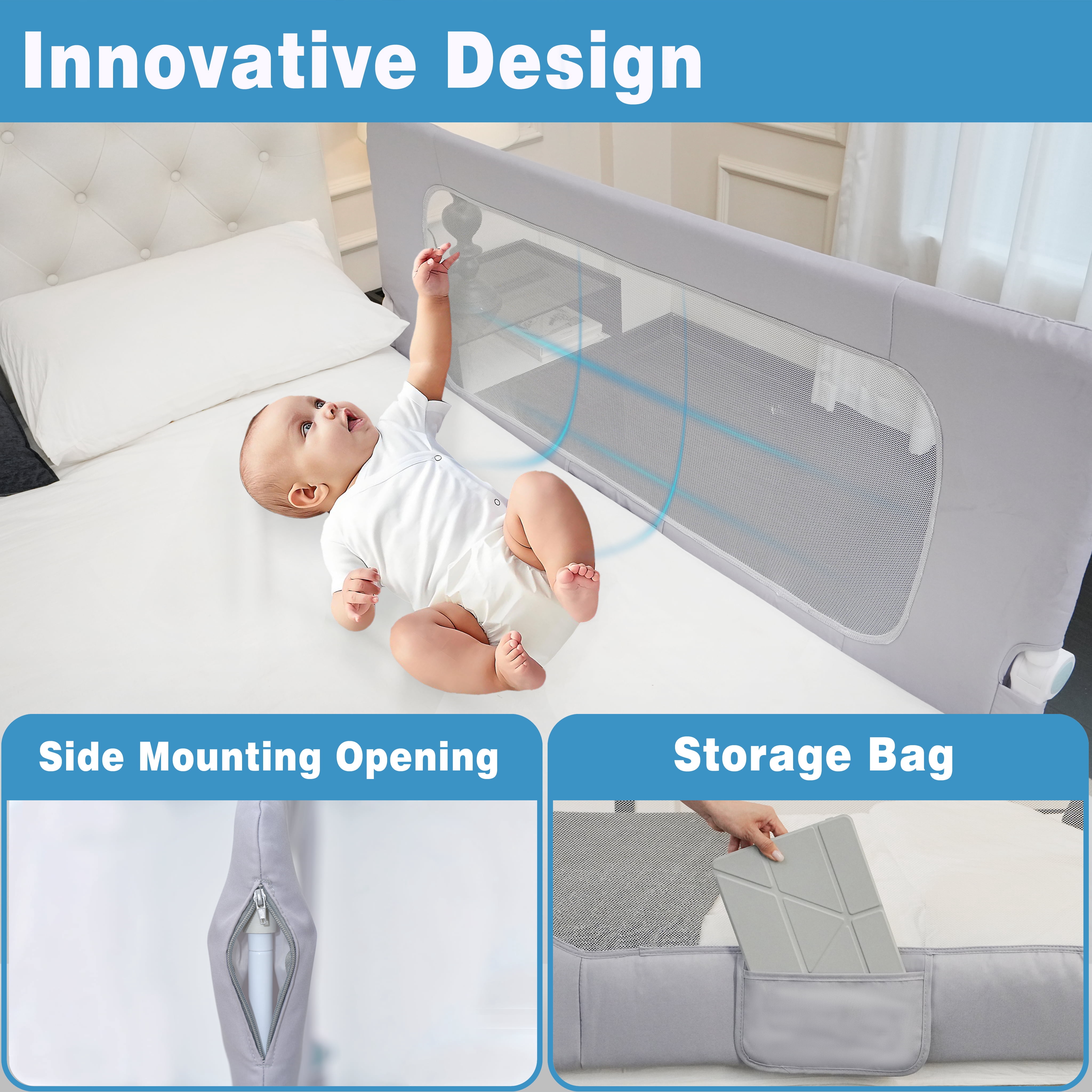 DealnaStar Bed Rail for Toddlers,Foldable Baby Bed Rail-47"/120cm  Height Adjustable Safety Guard for Kids, Universal Fit Twin/Full/King/Queen Beds.