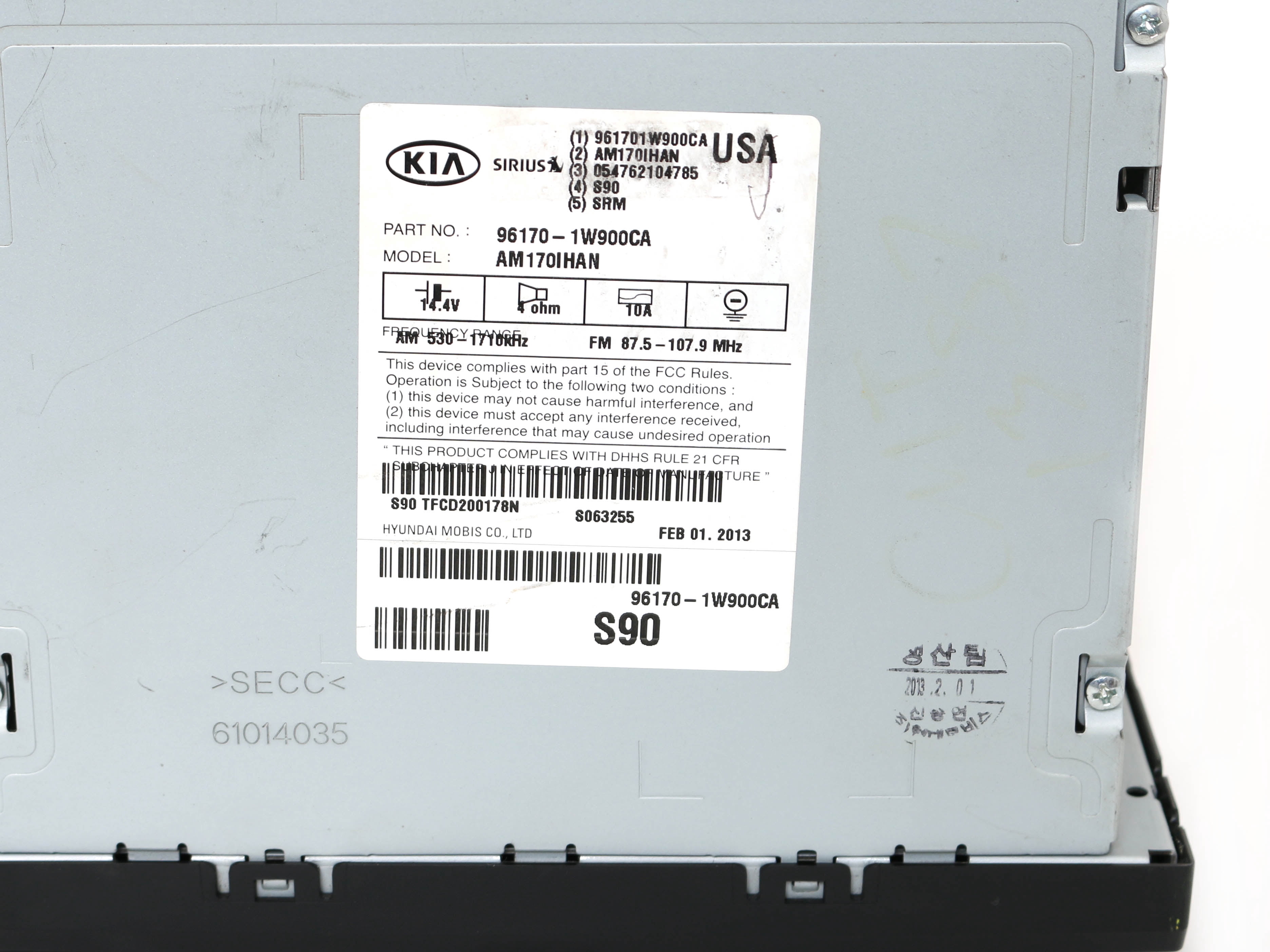 Restored 2012-2015 Kia Rio AM FM Radio CD w/o Navigation Satellite Capable 96170-1W900CA (Refurbished)