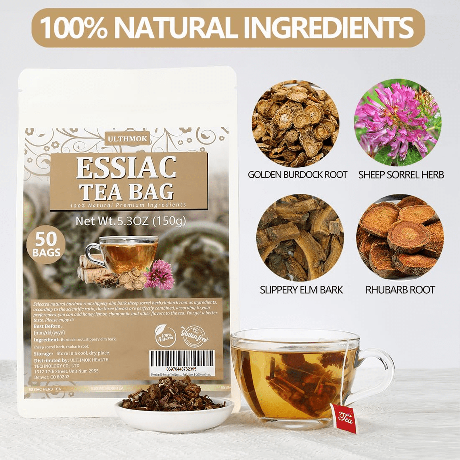 ULTHMOK Essiac Tea Bags 50 Bags, Blend Tea, Made with 100% Natural Ingredients, No Additives