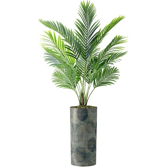 Artificial Tree in Contemporary Planter, Fake Areca Tropical Palm Silk Tree for Indoor and Outdoor Home Decoration - 66" Overall Tall (Plant Pot Plus Tree)