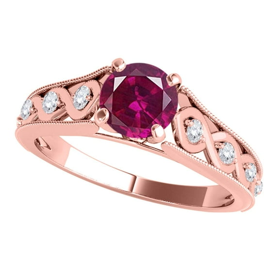 Mauli Jewels Engagement Rings for Women 1 Carat Halo Unique Design Created Ruby And Diamond Engagement Ring Crafted 4-prong 14k Solid Rose Gold
