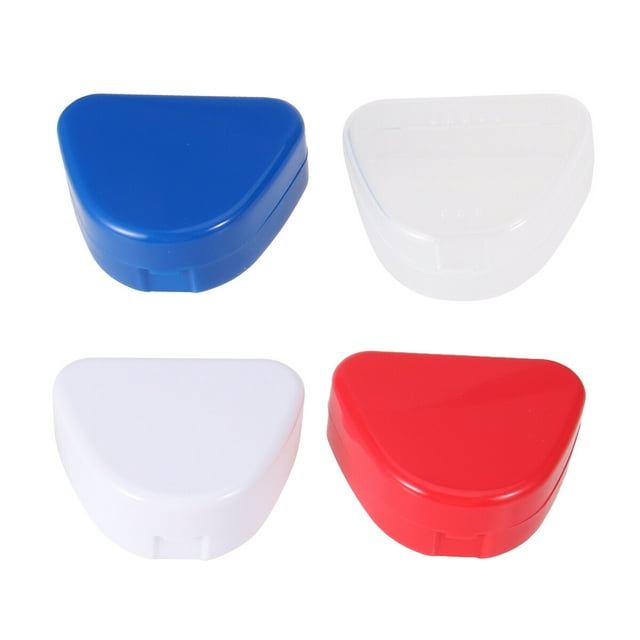 EeaseMX Caja para 4 retenedores y dentaduras postizas (azul, blanco, transparente y rojo, 1 unidad cada uno)