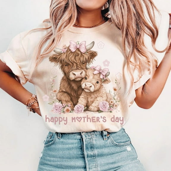 Mother’s Day T-Shirt, Floral Mom Highland Cow Tee, Cute Spring Graphic Shirt, Gift for Mom T-Shirt