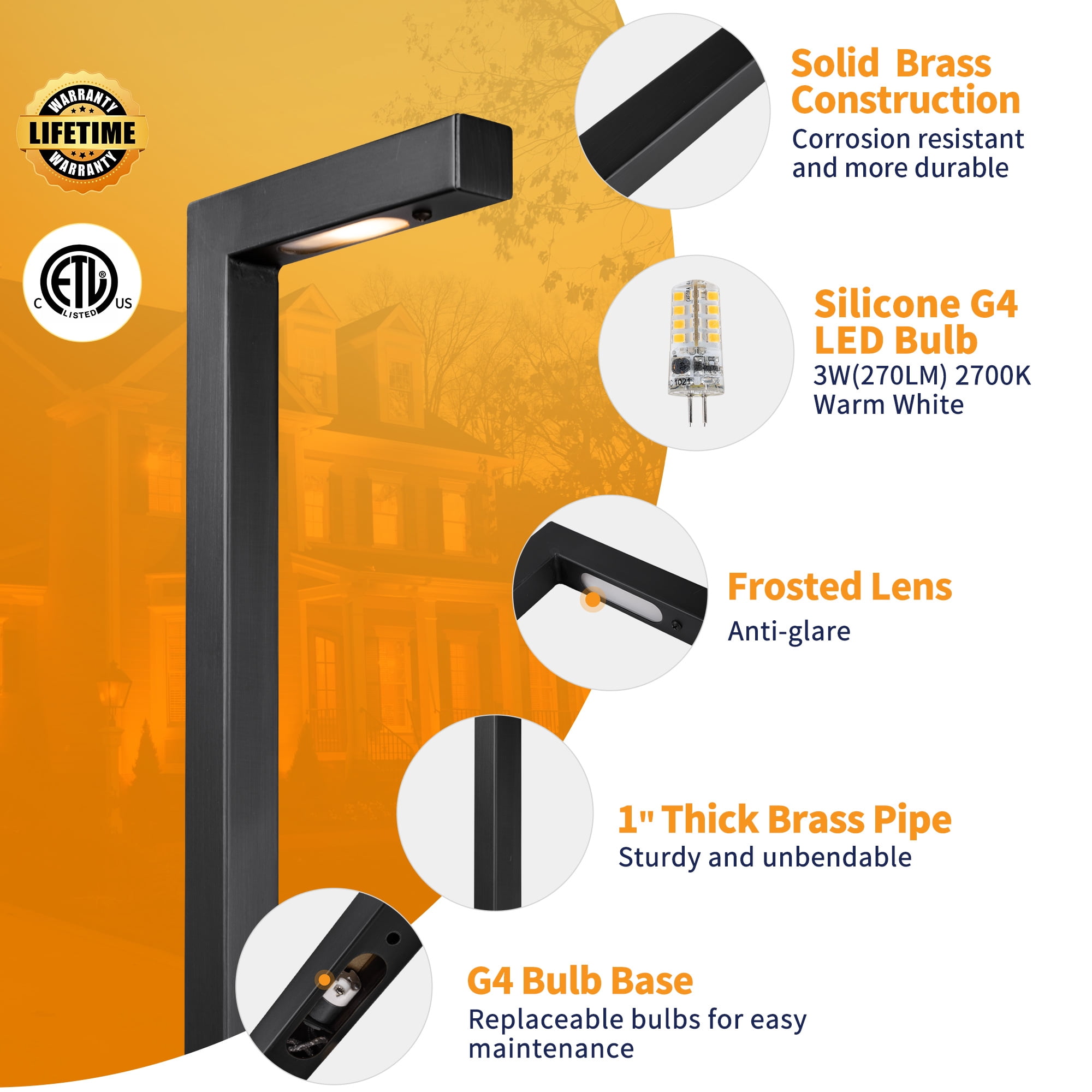 Gardenreet Brass 12V Landscape Path Lights Black, Outdoor LED Low Voltage Pathway Lights(L) for Walkway Driveway Garden Yard with 3W 2700K Warm White LED G4 Bulb(6 Pack)