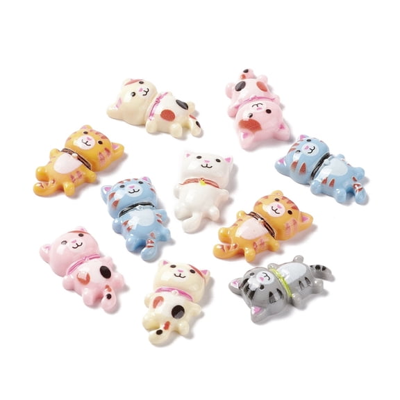 100 Pcs Cat Shape Opaque Resin Charms Cat Flatback Embellishment Painted Charm Assorted Slime Charms for Hair Ornament Scrapbooking Crafts DIY