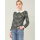 thumbnail image 4 of INSPIRE CHIC Blusaa Cuadros Cuello Peter Pan Manga Abullonada En Contraste Camisa Para Mujer Negro L, 4 of 6