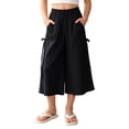 thumbnail image 2 of Girls Capri Pants with Pockets Elastic Waist Wide Leg Pants Black Capri Baggy Capris Size 5-15 Years, 2 of 6