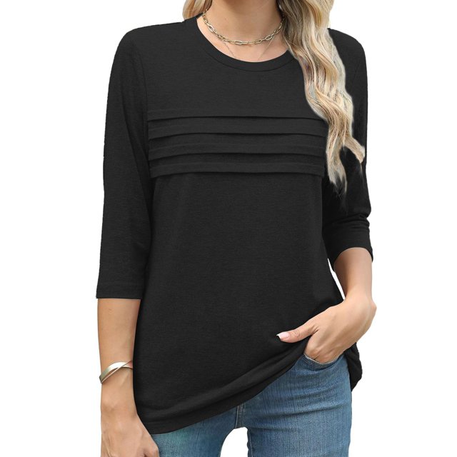 Seductiva T-Shirt à Manches Courtes pour Femmes 50 % de Rabais Liquidation Hauts d'Été pour Femmes Tendance 2025 Tunique Décontractée à Manches 3/4 Chemises Amples Confortables Blouses Unies Col Rond