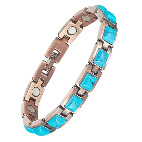 Pure Copper Bracelets for Women, Blue Turquoise Bracelets, Fashion Jewelry Gift for Ladies, COB-0165-1