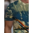 thumbnail image 4 of Men's casual airplane pattern T-shirt, suitable for outdoor activities. Made of soft blue and white fabric, it is light and comfortable, perfect for travel and daily wear., 4 of 6